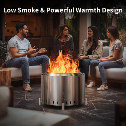 OutVue 22 inch Stainless Steel Smokeless Fire Pit, Outdoor Smokeless Firepit, Wood Burning Fire Pits for Camping, Bonfire, Low Smoke Firepit for Outside (Vertical Hole)