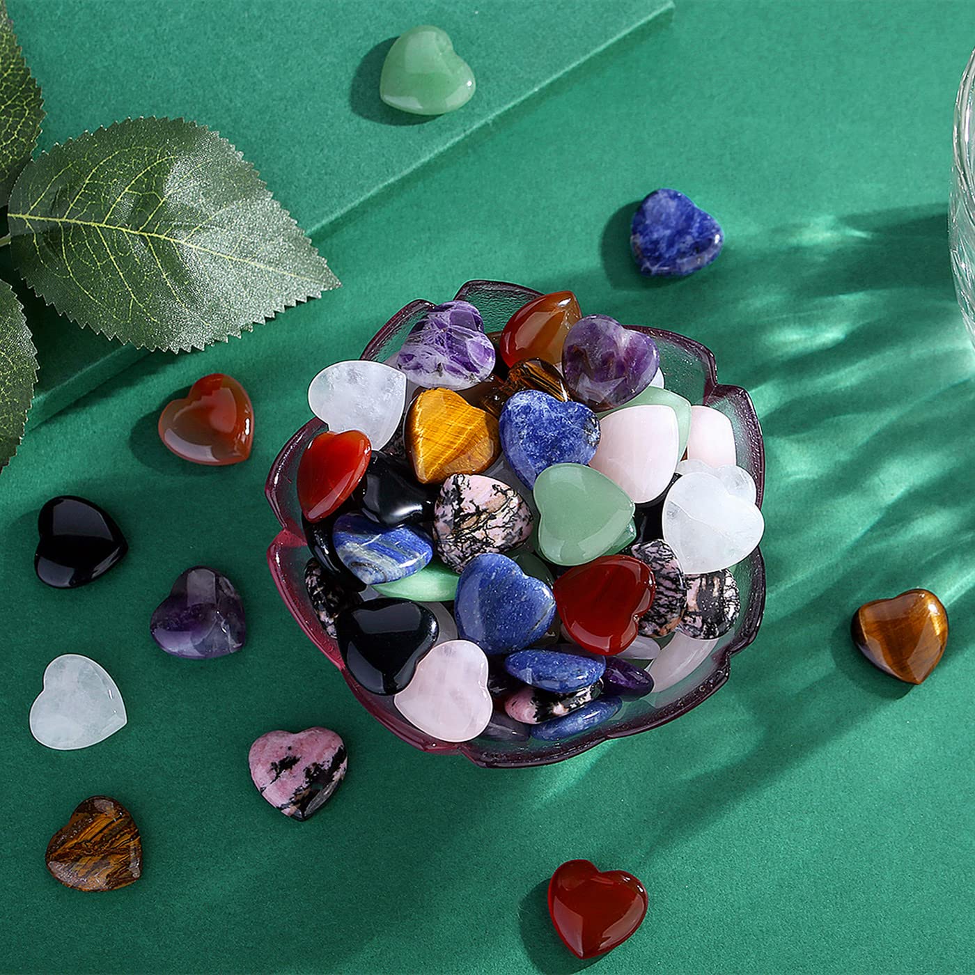 20 PCS Rhodochrosite Natural Heart Healing Crystals Cute Polished Crystal Black Line Rhodolite Stones Palm Love Heart Pocket Set Reiki Energy Balancing Meditation Valentine's Day Gift Women