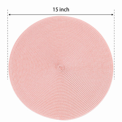 FunWheat Round Braided Placemats Set of 6 Place Mats for Dining Tables Woven Washable Non-Slip Table mats 15 inch(Pink, 6pcs)