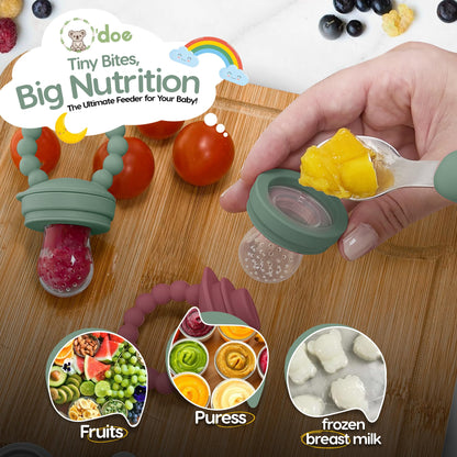 O'doe Baby Food Pacifier with 1 Feeder & 3 Nipples | BPA-Free, Food-Grade Silicone | Teething Toy & Weaning Nibbler for Infants