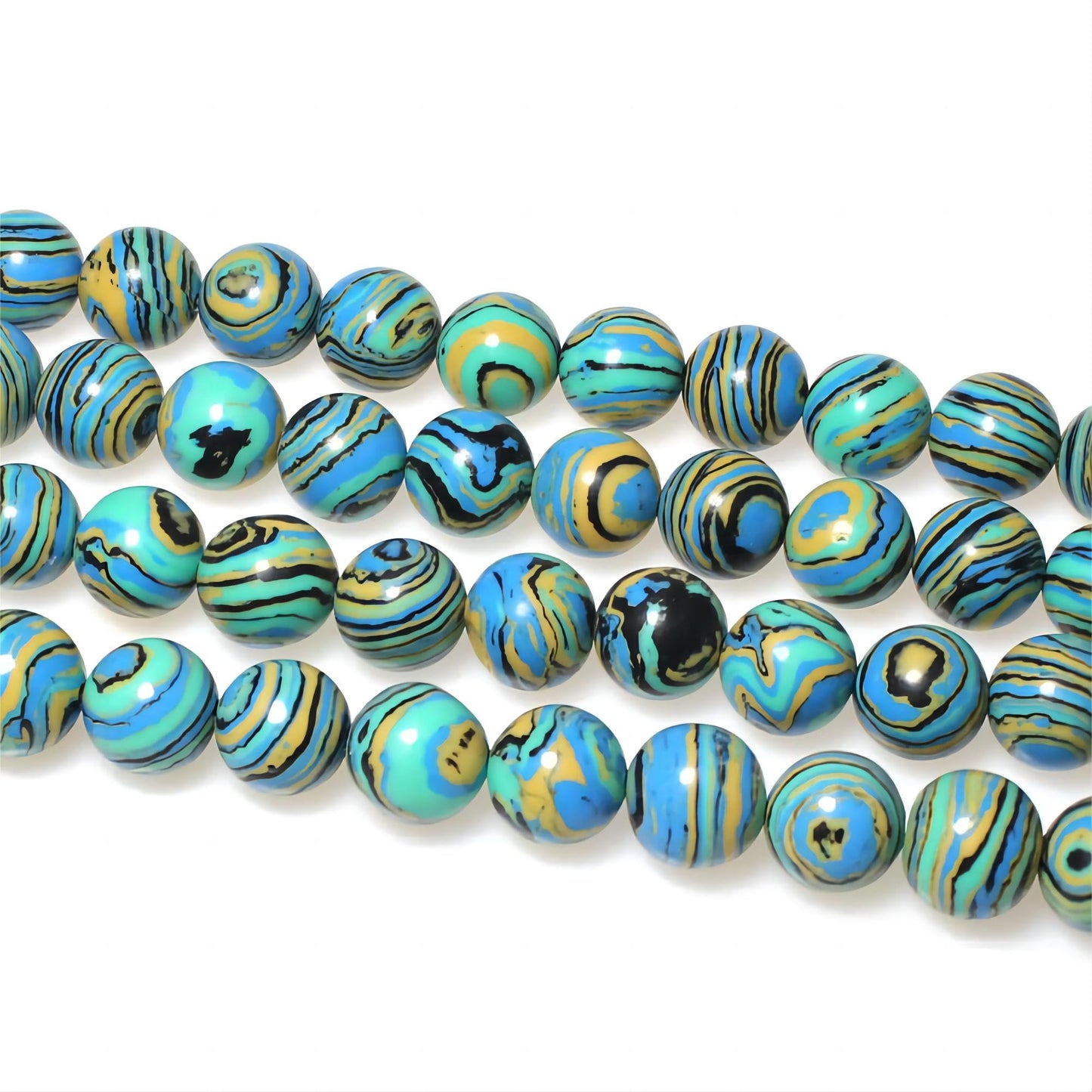 MJDCB Synthesis Colour Malachite Beads Beautiful Fashion Round Stone Beads for DIY Jewelry Making 15" (8mm, Blue- Gold - Black)