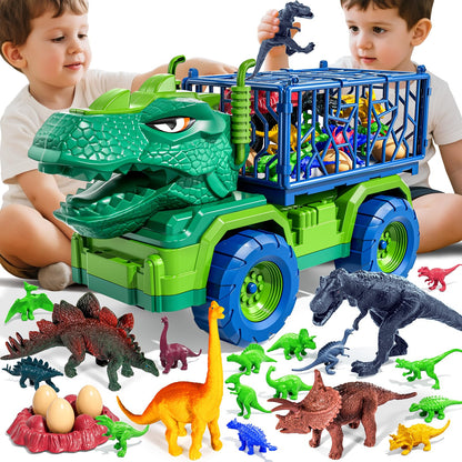 Guminnara 22 in 1 Toddler T-rex Dinosaur Truck Toy Set for Kids Boys 3-5 5-7, Tyrannosaurus Carrier Transport Truck with 18 Jurassic Dino Figures, Birthday Toy for Boys Girls 3 4 5 6 7 Years Old
