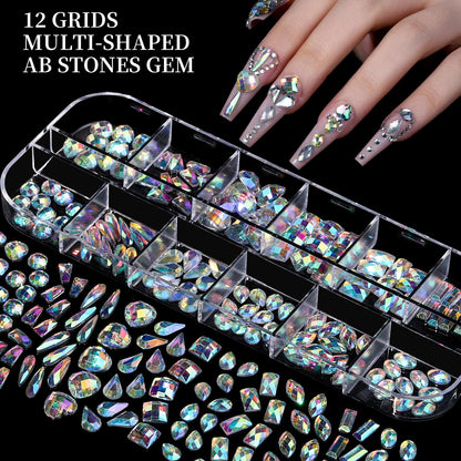 FANDAMEI Nail Charms, Nail Rhinestones Kit with 8 Boxes of Nail Gems, 3D Charms for Nails, Colorful Clear Flatback Rhinestones, Charms Y2K for Nails, Multi Shape Pearls Jewels for Crafts