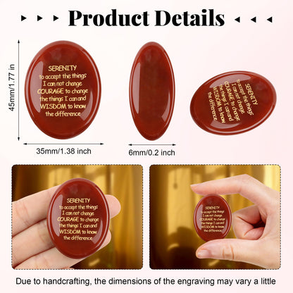 QINJIEJIE Serenity Prayer Red Carnelian Agate Crystal Healing Stones Worry Stones for Anxiety Engraved Inspirational Stones Anxiety Relief Items Encouragement Gifts for Women Friends Teacher