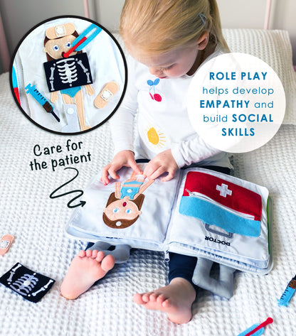 Curious Columbus Quiet Book Fabric Busy Book - Airplane Travel Toys for Kids - Montessori Toy Preschool Activity Books - Fun and Educational Fabric Book