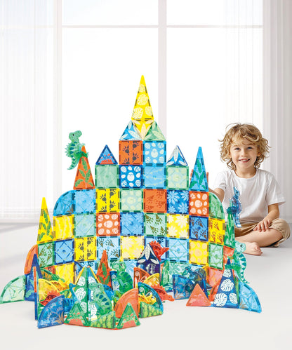 MEGAGONTILES Dinosaur Magnetic Tiles Set 106PCS | STEM-Authenticated Magnet Building Blocks with Dinosaur Animals | Educational Construction Toy for Toddlers & Kids Ages 3–8 (Boys & Girls)