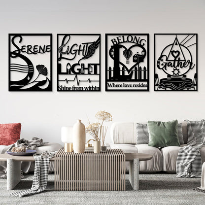GlintHome Black Metal Wall Decor - Letter (Light/Belong/Serene/Gather) Large Wall Art for Living Room Bedroom Office Home Decor