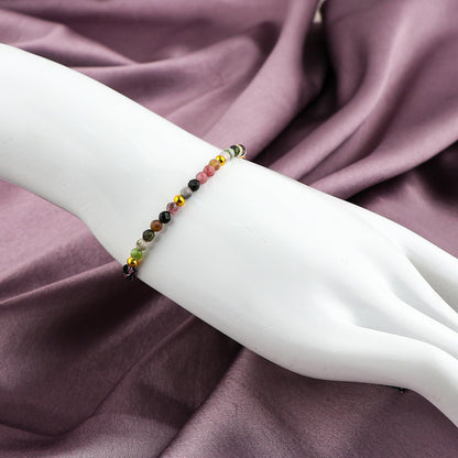 GEMSYMPHONY Multi Tourmaline Gemstone Beads Braided Bracelet – 3.5mm Natural Stone Beads, Handmade Adjustable Braided Rope Bracelet, Healing Crystal Jewelry for Men & Women, Unisex Boho Gift