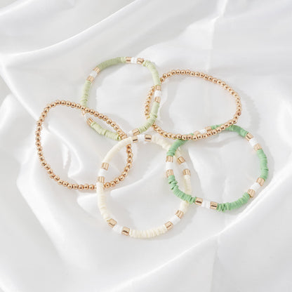 GOOJIDS Surfer Heishi Clay Bead Bracelets for Women Bohemian Stackable Gold Plated Beaded Stretch Bracelets Elastic Layering Friendship Bracelets Set Boho Jewelry