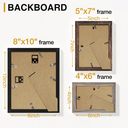 Vittanly 20 Pack Picture Frames Collage Wall Decor, Multi Sizes Including 4pcs 8x10, 8pcs 5x7 and 8pcs 4x6 Photo Frames, Gallery Frame Set for Wall or Tabletop Display, Black, Brown and Dark Grey
