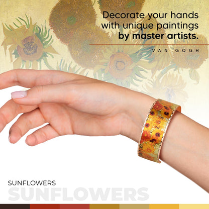 Moreni Copper Bracelet for Women – Handmade Engraved Cuff Inspired by “Sunflowers” – Artistic Pure Copper Jewelry with Gift Wooden Box