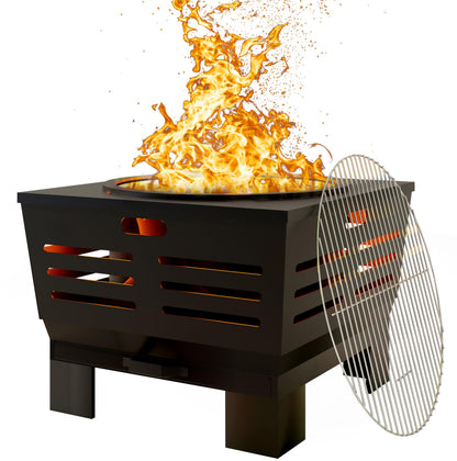 Fire Beauty Fire Pit with Stand,Smokeless Wood Burning Firepit with Ash Pan,Portable Outdoor Firepit with Cooking Grate & Poker For Camping,Backyard|L:23''xW:23''xH:19'',28.6lbs