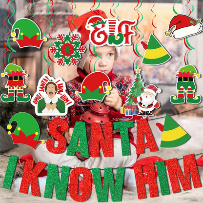 Santa I Know Him Banner Buddy The Elf Christmas Decorations Buddy The Elf Banner for Christmas Elf Decorations