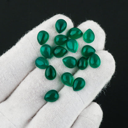 CRYSTALIS 22+pcs Natural Green Onyx Loose Gemstone Wholesale Bulk Cabochons Jewelry Making Supply, Chakra Healing Polished Stones, Wire Wrapping, DIY, Gem Collection, 9x7mm Pear