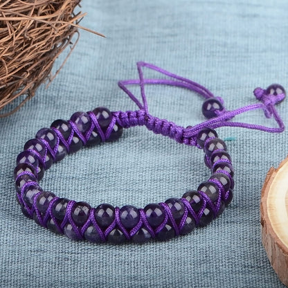 MASSIVE BEADS Natural Chakra Healing Power Crystals Macrame Bracelet Yoga Double Layer Stone Beads Gemstone Meditation Relax Anxiety Bangle for Unisex Women Men (Amethyst, 6mm)