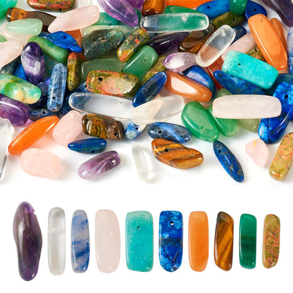 100Pcs Natural Gemstone Nuggets Beads Genuine Natural Gemstone Chip Beads Irregular Gemstone Bead Crystal Stone Bead Top Drilled for Bracelet Necklace Earrings Crafts