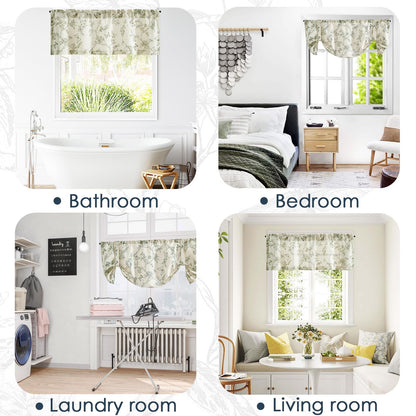 Lazzzy Green Floral Valance Curtain Linen Farmhouse Valance for Kitchen Living Room Bedroom Country Valances Window Treatments Small Window Cafe Curtain 16 Inch Rod Pocket 1 Panel Green on Beige