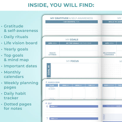 Clever Fox Planner 2nd Edition Dated Jan 2026-Jan 2027 – Colorful Weekly & Monthly Goal Setting Planner, Habit Trackers, Time Management and Productivity Organizer, Gratitude Journal, A5 (Aquamarine)
