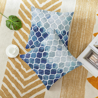 CaliTime Cushion Covers Cushion Cover Pack of 2 Cosy Cushion Covers for Couch Bed Sofa Hand Painted Colourful Geometric Grid Chain Print 45 cm x 45 cm Main Grey Navy Blue