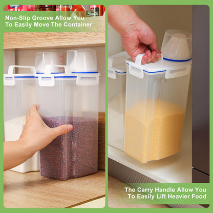 HNNJCK 4 Pcs Set Rice Storage Container 5.5lb, Rice Dispenser with Measuring Cup & Pour Spout for Flour Pasta Grain Pet Dog Cat Bird Food Storage Container