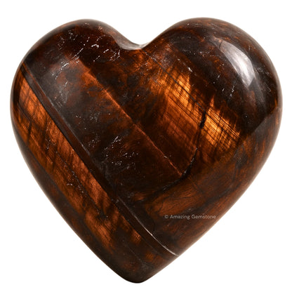 Amazing Gemstone Red Tiger Eye Crystal Heart Palm Stone - Pocket Massage Worry Stone for Natural Body Chakra Balancing, Reiki Healing and Crystal Grid