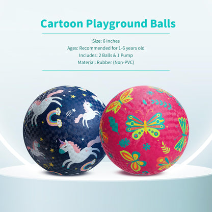 ZOOJOY Pack of 2 Cartoon Playground Balls for Kids 1-6, 6 Inch Rubber Balls for Dodgeball, Rubber Bouncy Kickball, Indoor & Outdoor Game Gaga Balls for Boys Girls with Pump