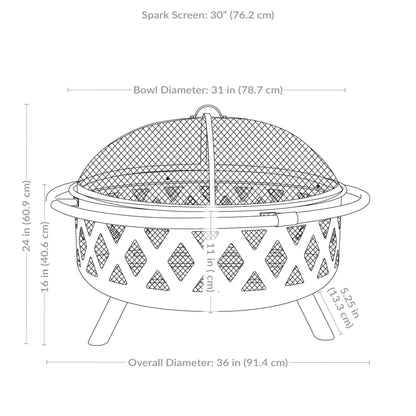 Sunnydaze Crossweave Outdoor Fire Pit - Wood-Burning Fire Pit for Outside with Spark Screen, Poker and Round Cover - 36-Inch - Bronze