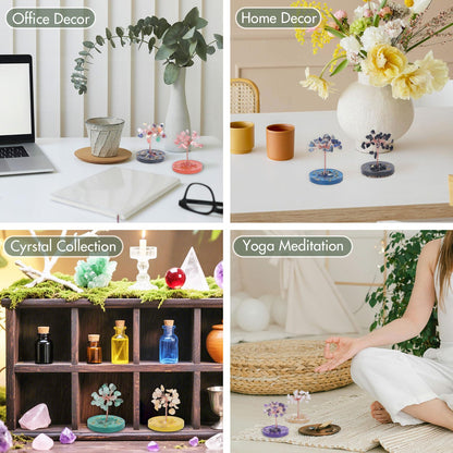 Pretty Jolly Small Mini 7 Chakra Healing Stones Crystals Tree of Life Positive Energy Gemstone Money Tree Meditation Reiki Gifts with Acrylic Glue Base for Home,Office,Desk Feng Shui Decor(Green)