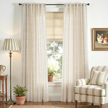 Lazzzy Cathy Linen Floral Curtains for Living Room 84 inch Length 2 Panels Set 7 ft Farmhouse Printed Curtains for Bedroom Spring Decor for Window W50 x L84 Sage Green on Linen