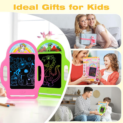 2 Pack 8.5 Inch LCD Writing Tablet for Kids 2-6, Dinosaur & Unicorn Doodle Board with Handle, Travel Car Toy for Twins Siblings, Educational Gift for Boys Girls