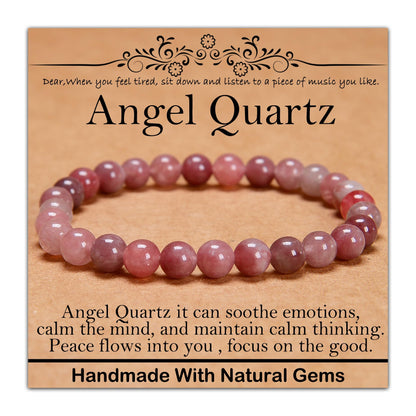 CHCCOYE 6mm Natural Healing Gemstone Bracelet Handmade Yoga Stretch Elastic Bracelet Stress Relief Crystal Jewelry for Men and Women (6mm,Angel Quartz)