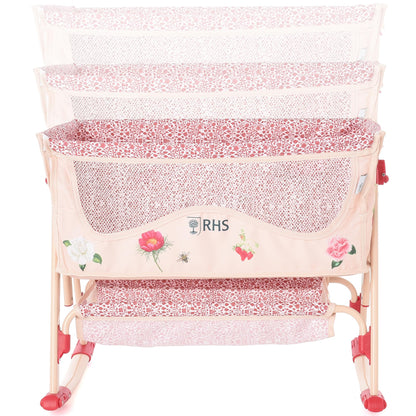 Roma Prams: RHS Doll Bedside Crib - Flora - Cream & Red, Rocking & Stationary, Bedtime Accessory, Adjustable Height, Storage, Roleplay Toy, Kids 3+
