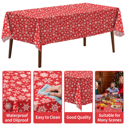 CXPSINC 4 Pack Disposable Snowflake Plastic Tablecloth - Christmas Table Cover for Party Decoration Supplies - 54 x 108 Inches Christmas Tablecloth (Red Snowflake)