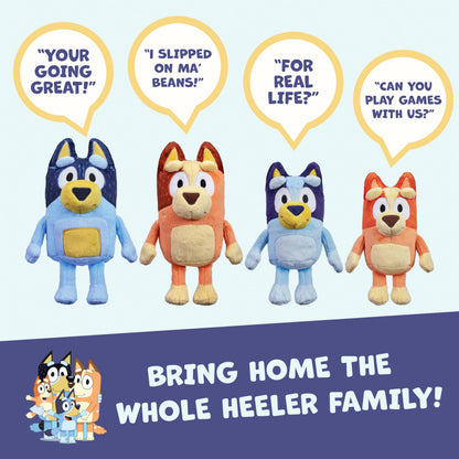 Bluey Sound Effects Talking Bingo Plush Toy, 13” Soft Bingo Toy, Interactive Stuffed Animal with 9 Different Phrases, Musical Toys for Kids