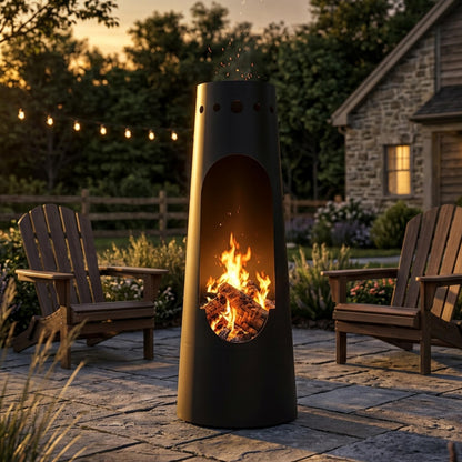 Sunnydaze Santa Fe 50-Inch Chiminea Outdoor Fire Pit - Wood-Burning Chiminea Outdoor Fireplace with Wood Grate - Black