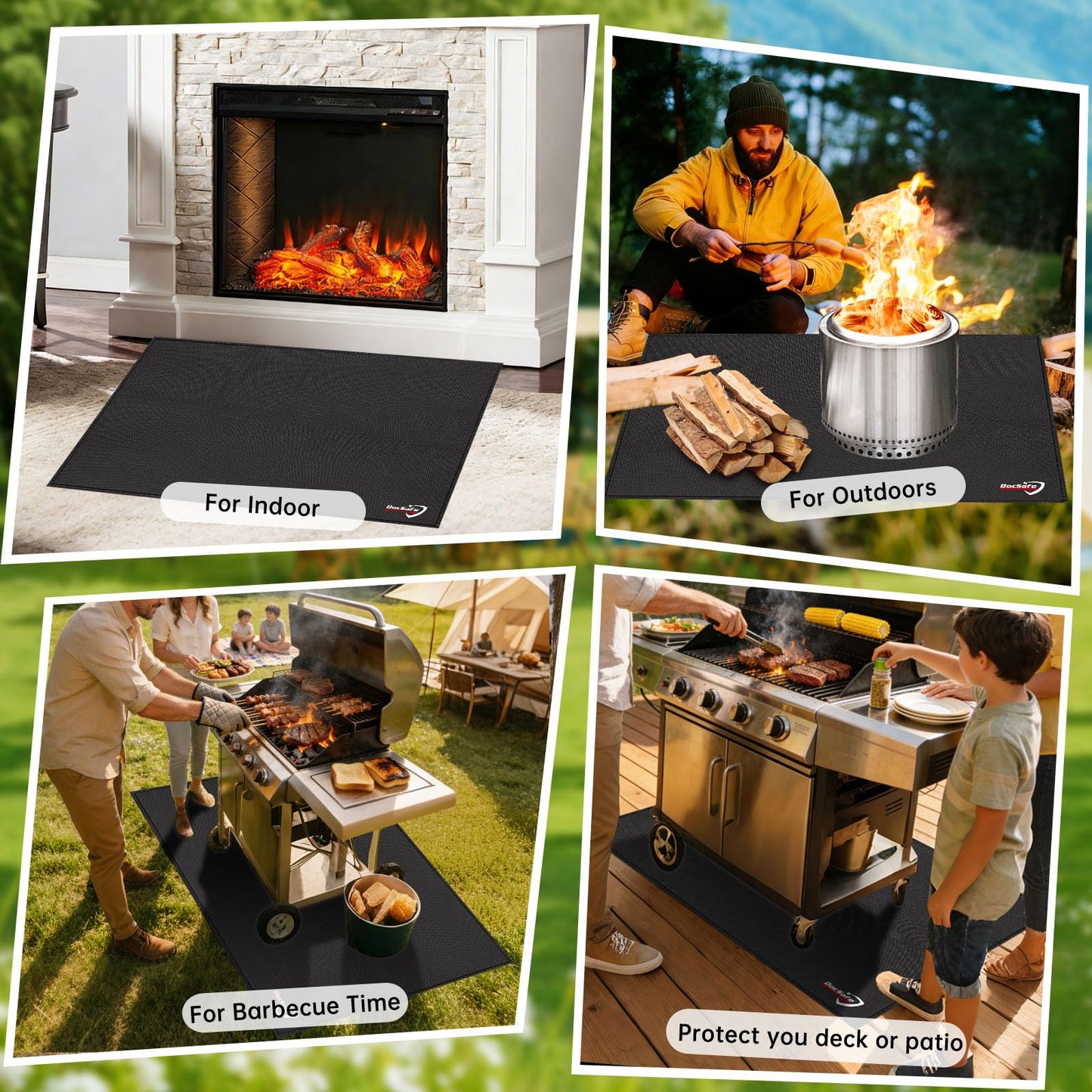 DocSafe 65 x 42 inches Under Grill Mat,Large 4 Layers Fire Pit Mat,Fireproof Mat Heat Insulated Protector for Deck,Patio,Grass,Smoker,BBQ,Reusable Oil-Proof and Waterproof Indoor Fireplace Pad,Black