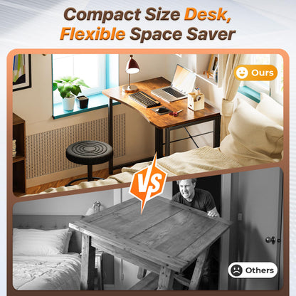 Huuger Folding Desk for Small Spaces, 31.5 Inch Foldable Computer Table, for Home Office, Study, Bedroom, Dorm, Space Saving, Small Writing Work Office Computer Desk, Easy to Fold, Rustic Brown
