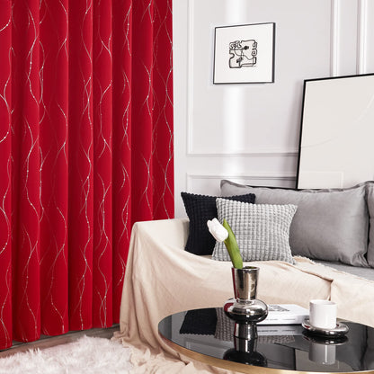 Deconovo Christmas Curtains, Red Curtain, Blackout Drapes, Thermal Insulated Noise‑Reduced Drape, Wave Line Dots Foil Print, 52 x 84 Inch, 2 Panels, Machine‑Washable Window Panel for Party Living Room