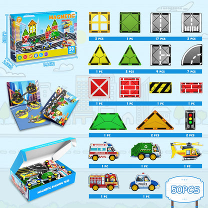 Magnetic Tiles Road Car Set,Magnetic Building Blocks for Kids, Learning Sensory Montessori Toys for 3-8 Year Old Boys Girls, Birthday Gifts for 3-8 Year Old Boys Girls, STEM Toys for Toddler