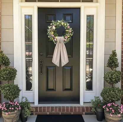 2 Pack Burlap Wreath Sash for Front Door, Blank Linen Sash for Wreath Spring Garland Holiday Porch Home Decor, Natural