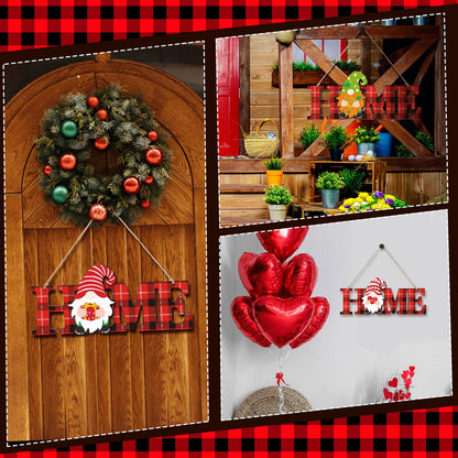 Purpeak 13 Pcs Interchangeable Gnome Home Sign Wooden 3D Christmas Winter Seasonal Door Decor Farmhouse Rustic Home Decoration for Holiday Wall Decor Gift(Red, Black)