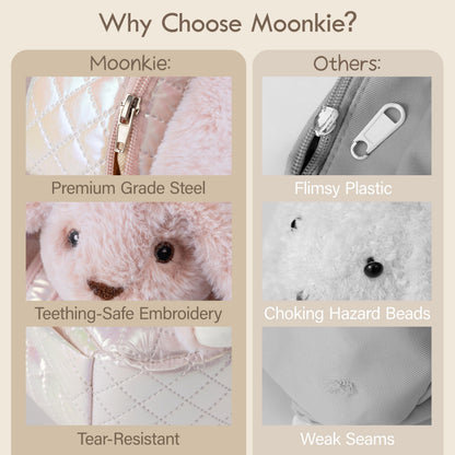 Moonkie Hug & Go™ Bunny Toddler Backpack – Soft Plush Bag with Detachable Toy for Girls Aged 2–4 | Perfect for Daycare, Travel & Birthday Gifts