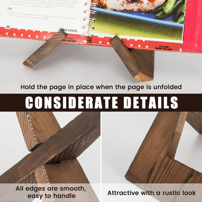 Cookbook Stand for Kitchen, Wooden Cookbook Holder, Recipe Book Holder for Kitchen Counter, Rustic Cook Book Holder Stand - Brown