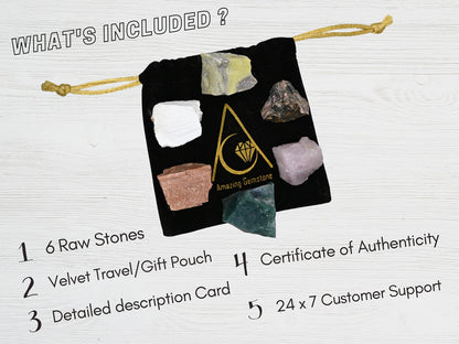 Amazing Gemstone Crystals for Love Manifestation, Set of 6 Rose Quartz, Rhodonite, Peach Moonstone, Serpentine, Scolecite and Moss Agate Healing Crystals and Stones
