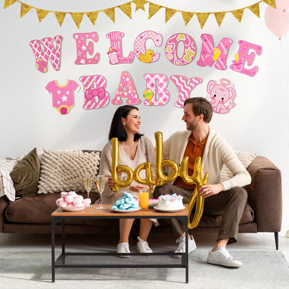 13 Pcs Baby Shower Yard Sign with Stakes, 12 Inch Its A Girl Lawn Garden Sign Gender Reveal Outdoor Decoration Welcome Home Baby Girl Party Supplies (Pink)