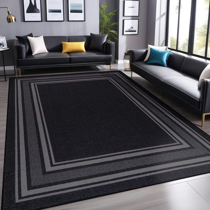 Luul Home Modern Bordered Non Slip Indoor Rugs for Living Room 3x5 Area Rugs for Kitchen, Rug for Bedroom, and Hallway, Stain Resistant Easy Cleaning Non Shedding Black 3 x 5