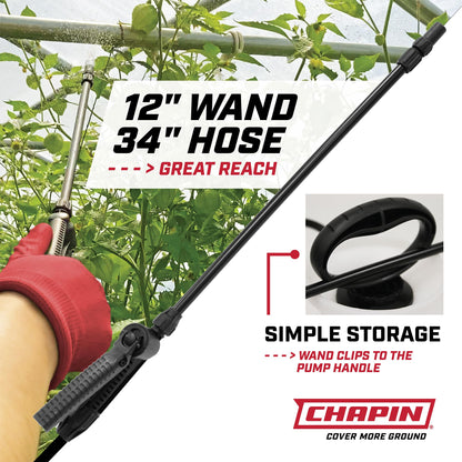 Chapin 20005 Pump Sprayer, 2‑Gallon, Lawn & Garden, Translucent Poly Tank, Funnel‑Top, SureSpray, Adjustable Cone Nozzle & 34" Hose for Fertilizer, Weed & Pest Application