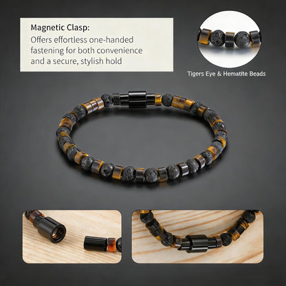 TRUMIUM Beaded Bracelets for Men Women Natural Hematite 6mm Tiger Eyes Mens Bracelet Gemstone Jewelry for Him 9 Inch Length