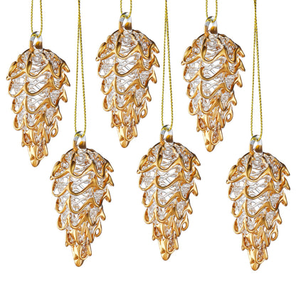 Spun Glass Pine Cone Christmas Ornaments for Tree, Crystal Pinecone Ornament Bulk for Christmas Tree, 2025 Blown Glass Home Decor Xmas Gift, Set of 6 Winter Decor