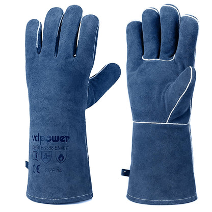 vclpower Welding Gloves Fire Heat Resistant Fireproof Leather for Welding Fire Pit Wood Stove Campfire Furnace BBQ Baking,Grill Oven Stick Mig Tig Gear L